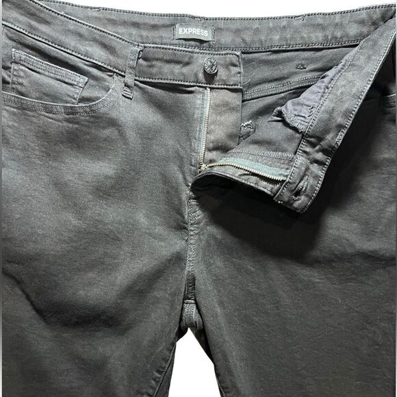 Express slim denim jean shorts cut off style black size 38 - Picture 3 of 13